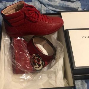 Red Gucci Shoes high top & red Gucci belt
